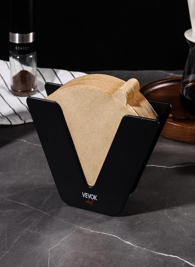 VEVOK CHEF Coffee Filter Holder for #1#2 Filter with 100 pcs #2 Filter Papers Storage Coffee Paper Rack Coffee Filter Black Paper Stand Coffee Accessories for Cone Coffee Filters - Image 5